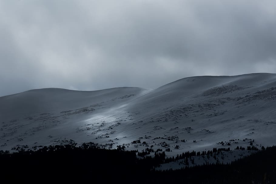 snow covered mountain, aerial photography of mountain, forest HD wallpaper