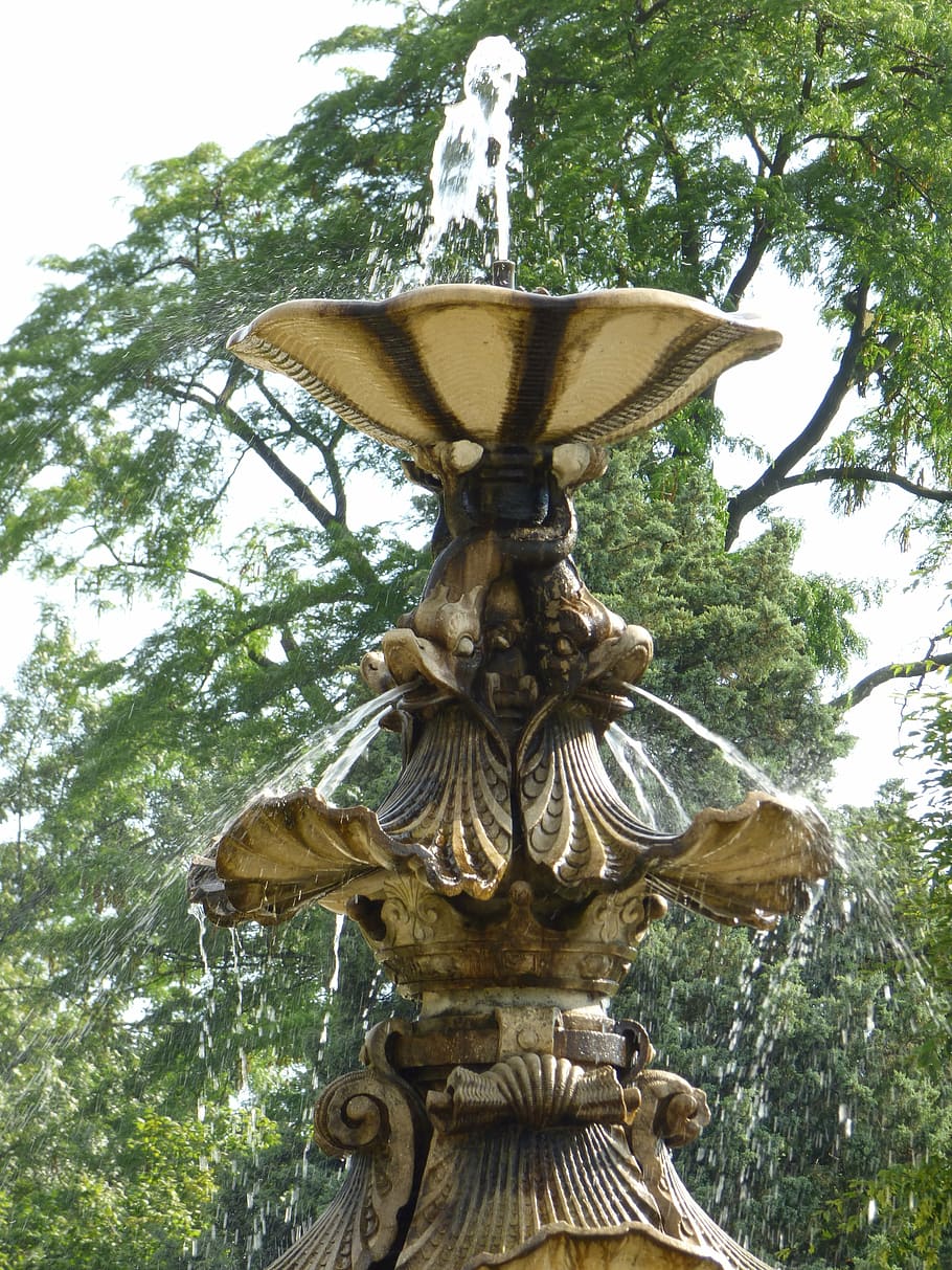 fountain, park, water, rest, summer, relaxation, art and craft HD wallpaper