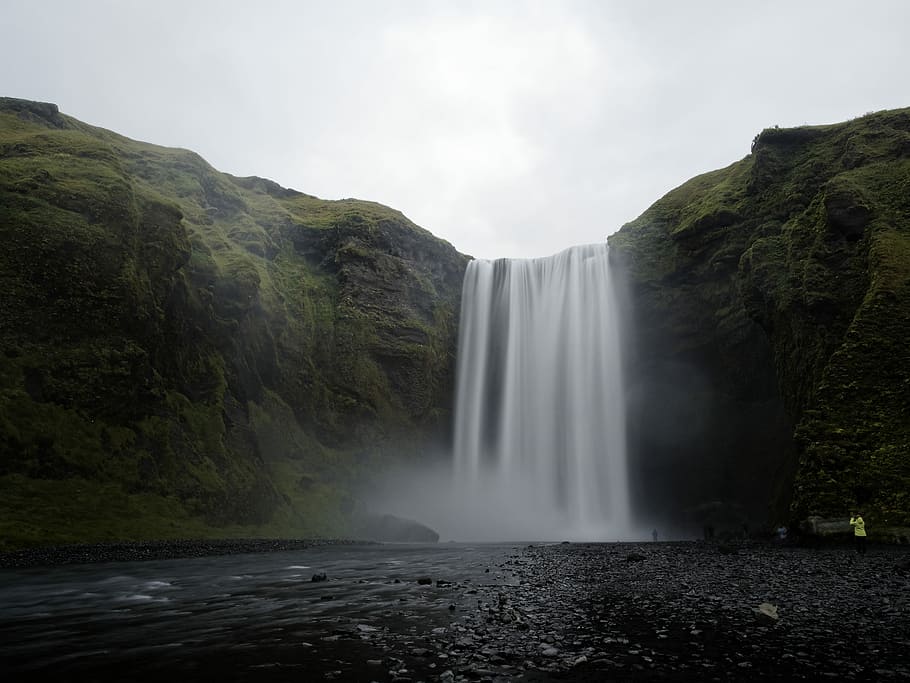 Skogafoss Falls, Iceland, timelapse photo of falls, waterfall HD wallpaper