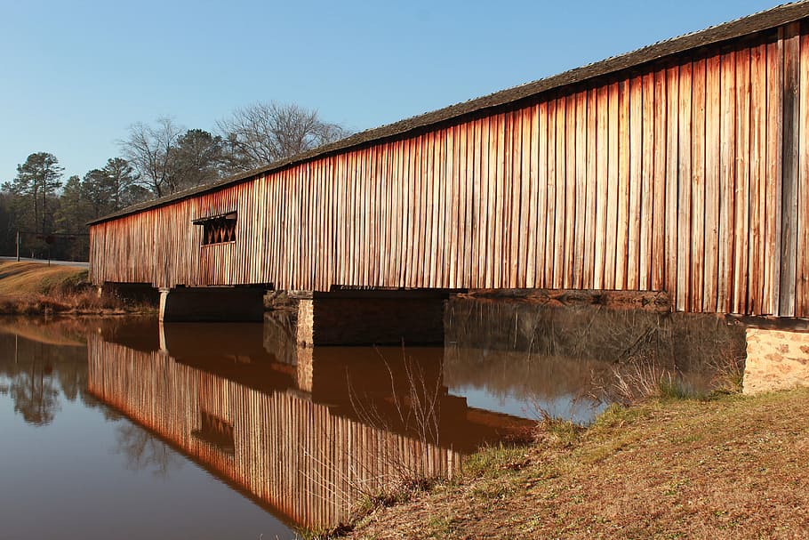 covered, bridge, reflection, lake, wooden, historic, river HD wallpaper