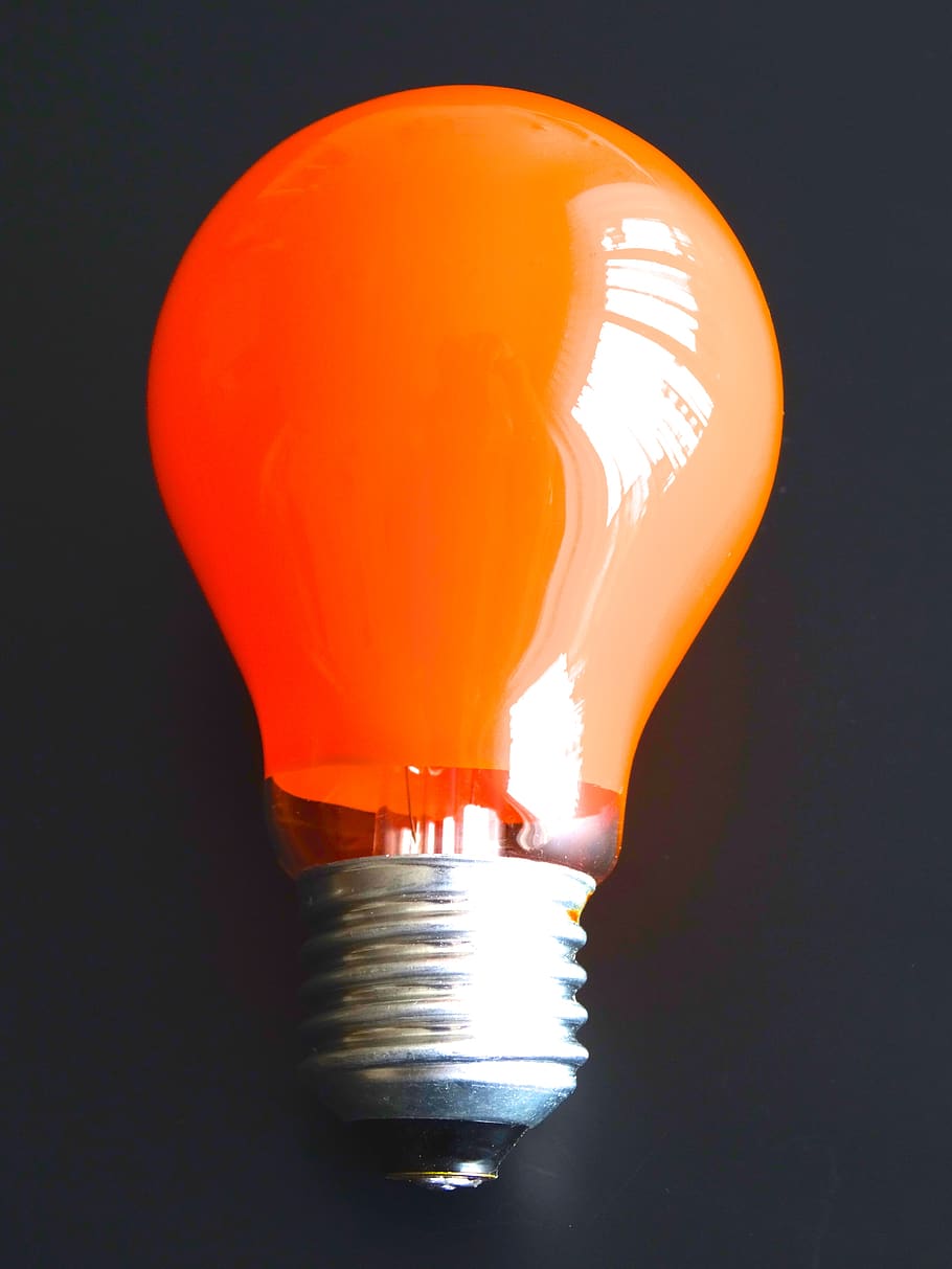 light bulb, orange, light body, lighting equipment, orange color, HD wallpaper