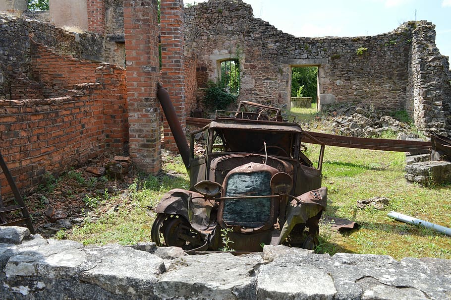 Ruins, Old, Car, Architecture, Building, wall, stone, vintage HD wallpaper