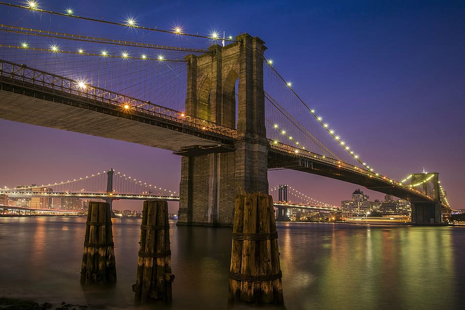 architecture, bridge, city, lights, river, traffic, urban, water HD wallpaper
