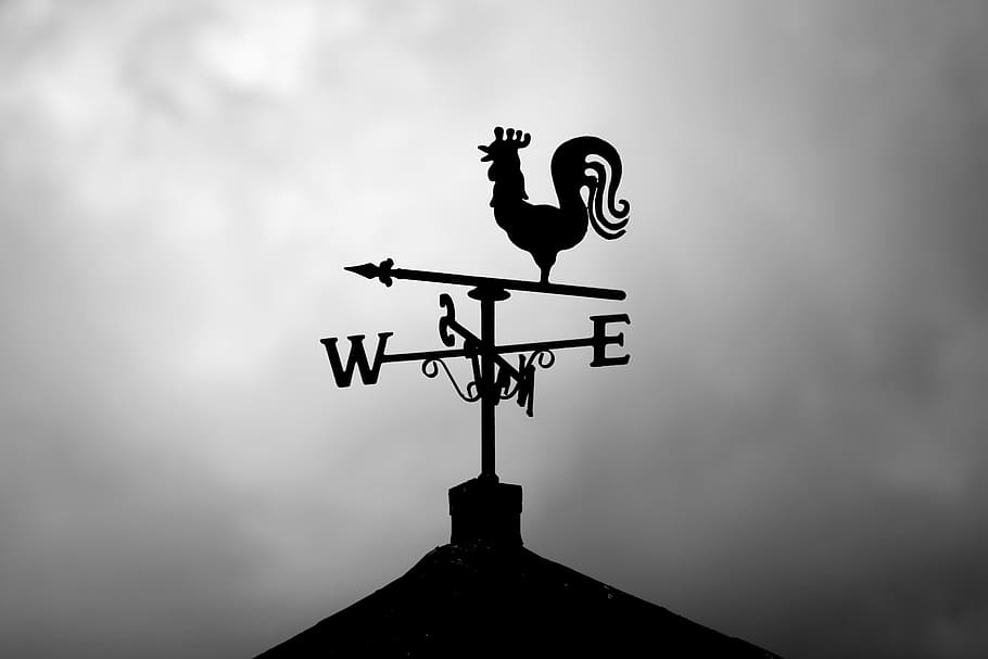 black-and-white, sky, clouds, arrow, compass, gloomy, monochrome HD wallpaper