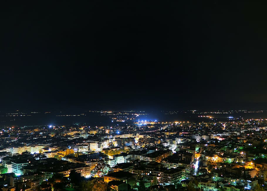 bird's eye view of city lights, aerial, photography, cityscape HD wallpaper