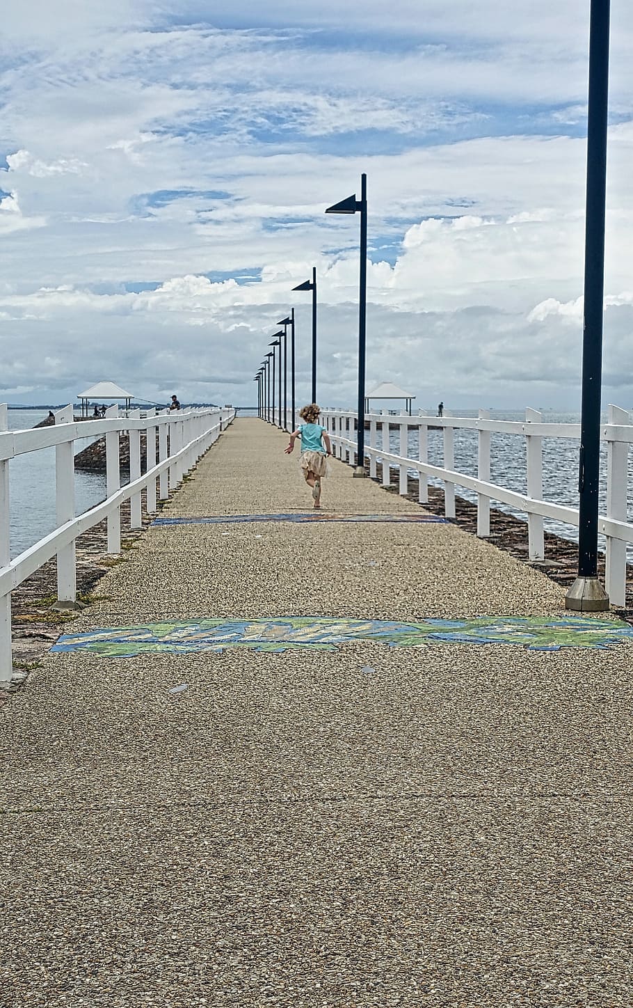 Pier, Child, Perspective, running, dom, outdoor, happy, horizon HD wallpaper