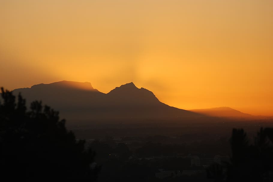 sunset, mountain, afterglow, orage, silhouette, scenics - nature HD wallpaper
