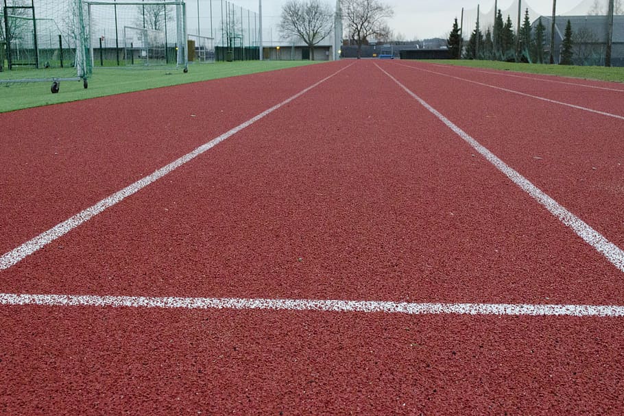 track, running track, race, competition, crease, paint, red HD wallpaper