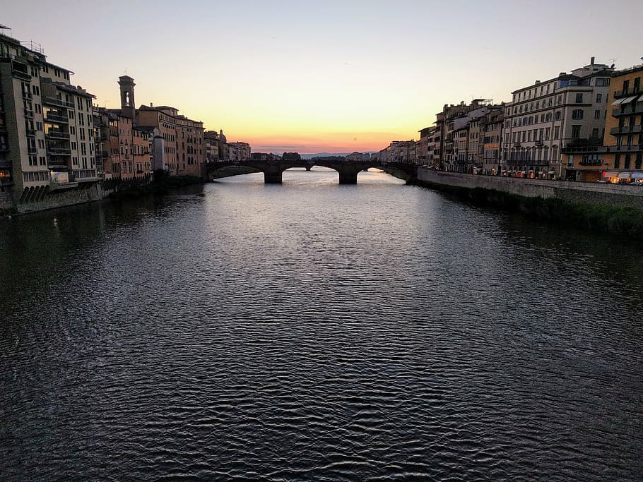 sunset, river, arno, landscape, bridge, florence, firenze, architecture HD wallpaper