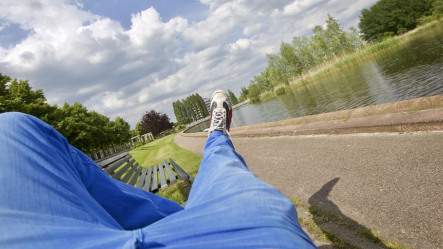 bench, nature, sky, clouds, environment, footwear, jeans, pants HD wallpaper