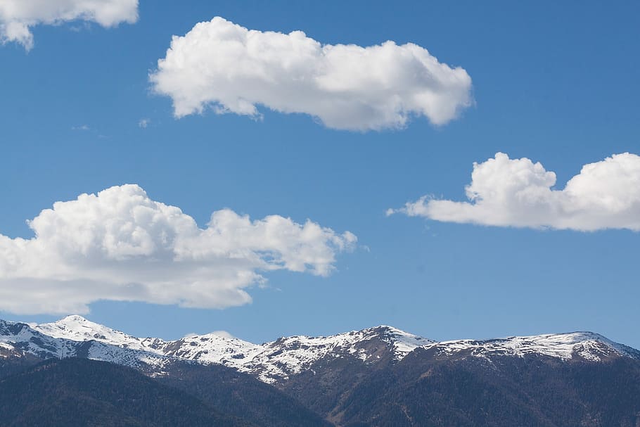 Clouds, Mountains, Snowy, Sky, Landscape, alpine, spring, cloud - sky HD wallpaper