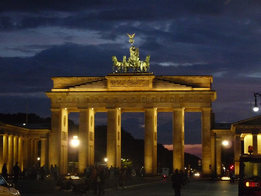 building, landmark, berlin, architecture, germany, dusk, brandenburg Gate, HD wallpaper
