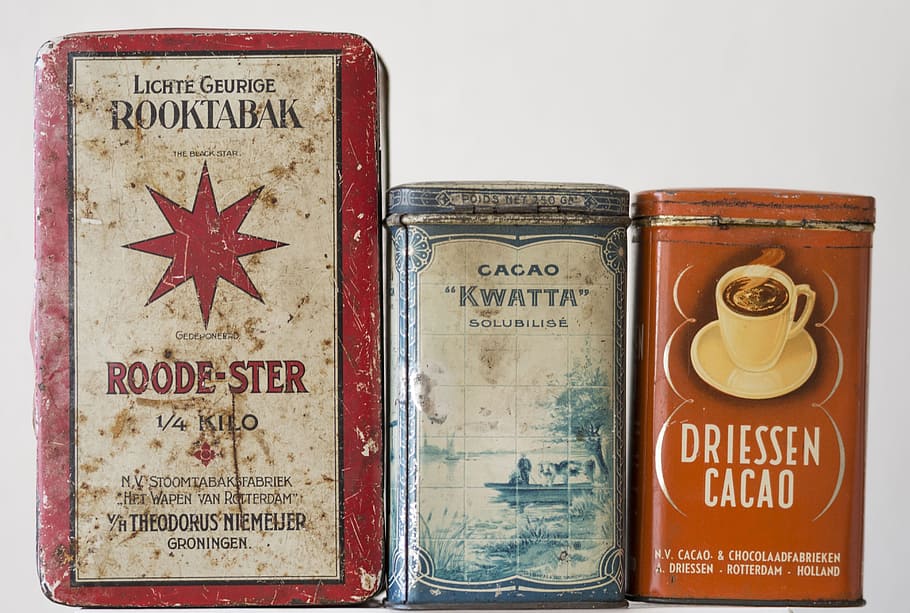 three coffee cans, glance, metal, tin, background, funny gift HD wallpaper