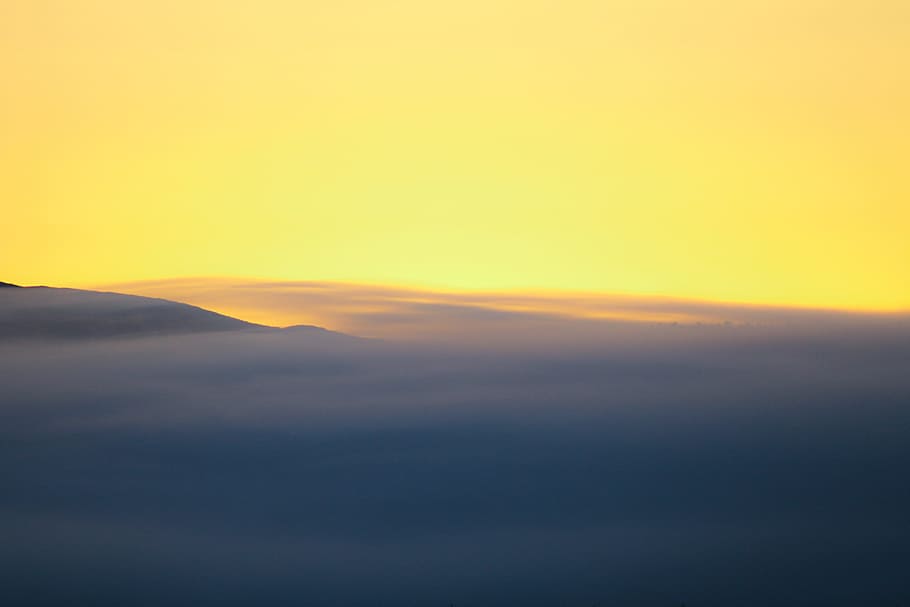 aerial view of clouds, winter’s, sunrise, yellow, silhouette HD wallpaper