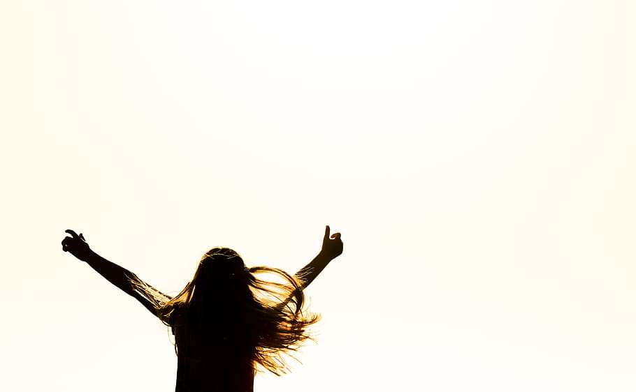 Silhouette of Woman Raising Her Hands, action, art, backlit, care HD wallpaper