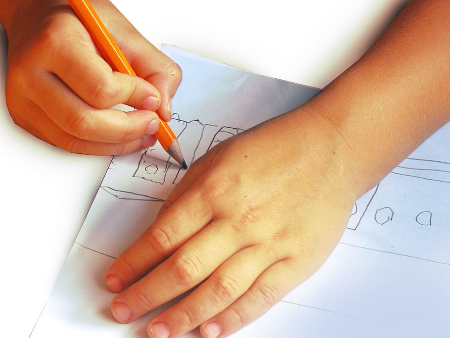 person drawing on paper, Hands, Picture, Pen, White, kid, children HD wallpaper