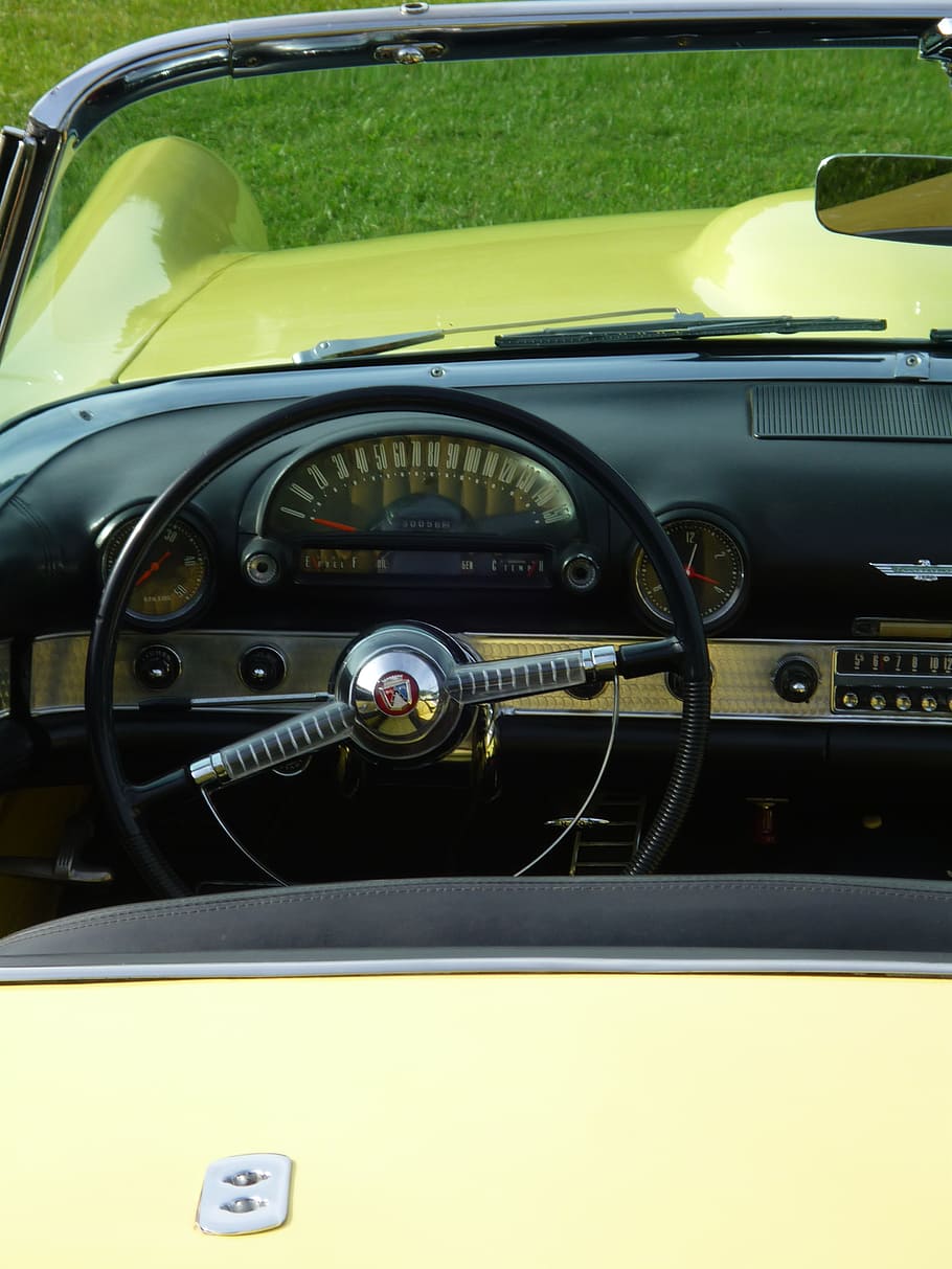 auto, interior, ford, yellow, steering wheel, speedometer, dashboard HD wallpaper