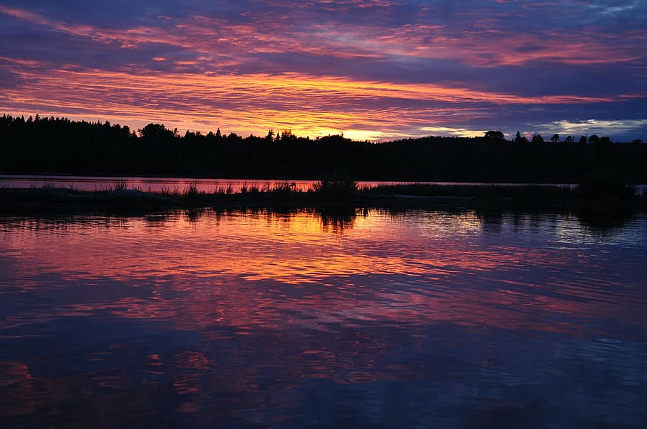 sunset, colors, twilight, landscape, shadow, evening, water HD wallpaper
