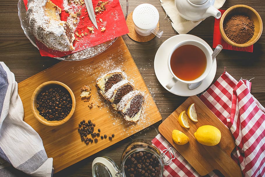 Sweet Morning Breakfast, citron, coffee, food, hungry, marble cake, HD wallpaper