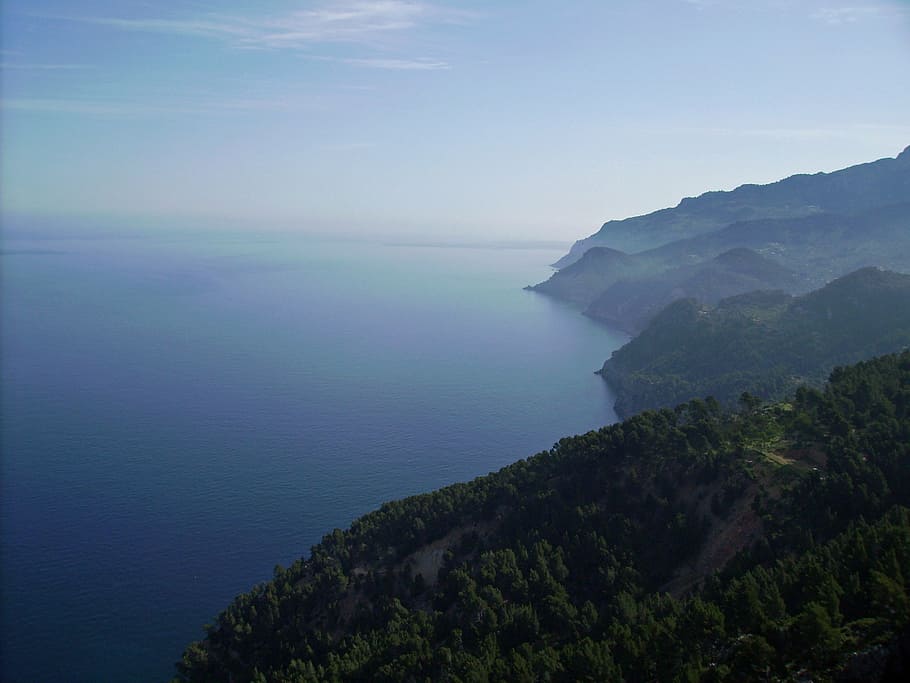 mallorca, sea, mountains, cliffs, landscape, island, nature HD wallpaper