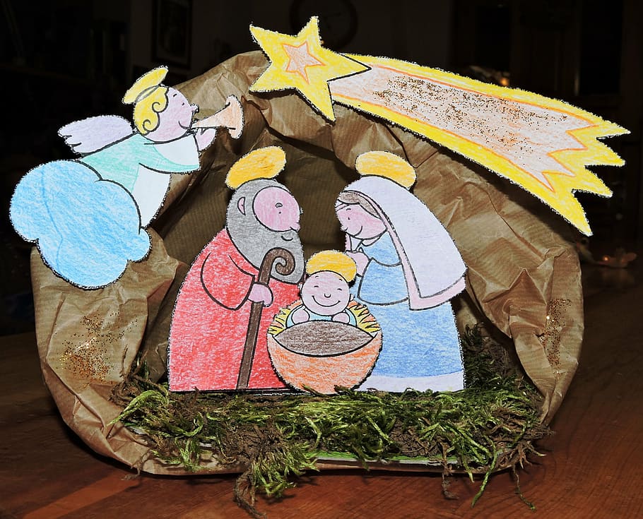 crib, map, colorful, jesus, giuseppe, maria, madonna, angel HD wallpaper