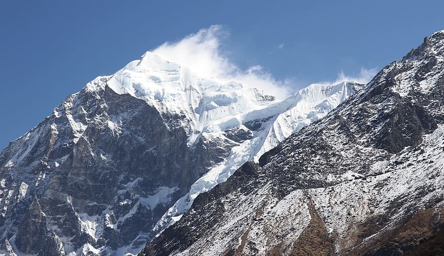 mountain filled with snow, mountain peak, panoramic, nature HD wallpaper