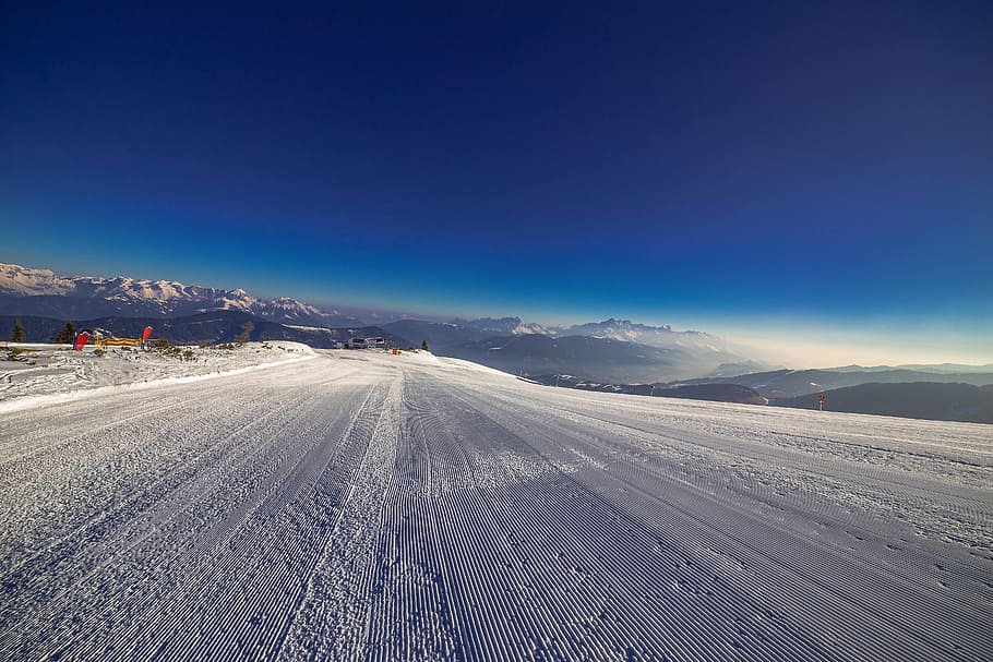 snowfield far away from mountains, Ski Run, Runway, Winter, Snow, Mountains