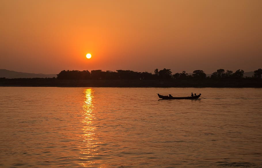 sunset, water, dawn, evening, dusk, sky, nautical vessel, transportation HD wallpaper