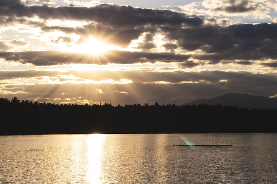 sun, sunlight, nature, landscape, ocean, sea, trees, silhouette HD wallpaper