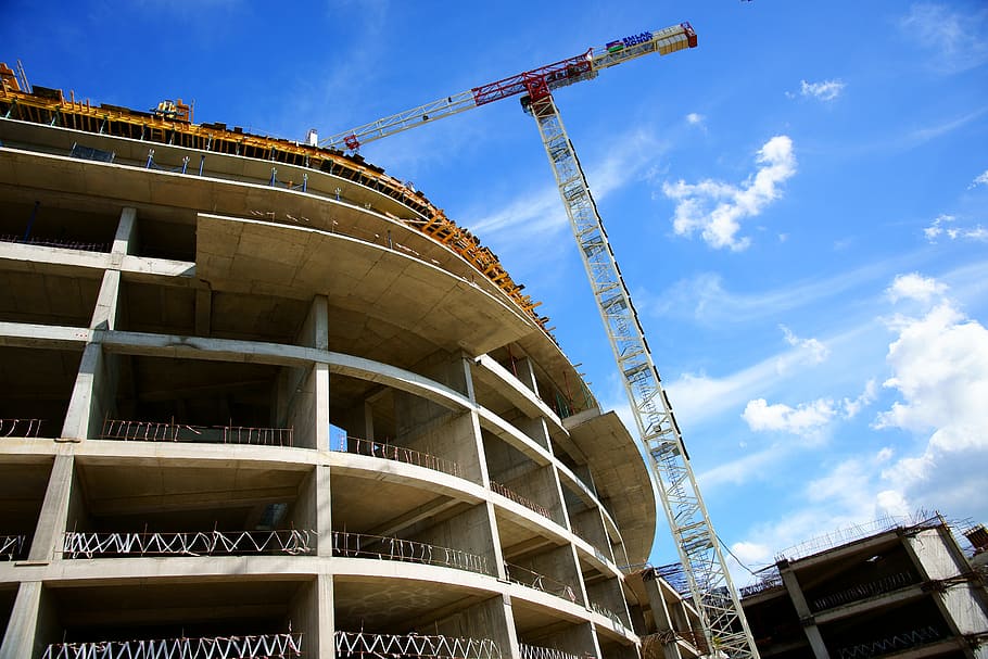 construction, crane, architecture, engineer, perspective, high HD wallpaper