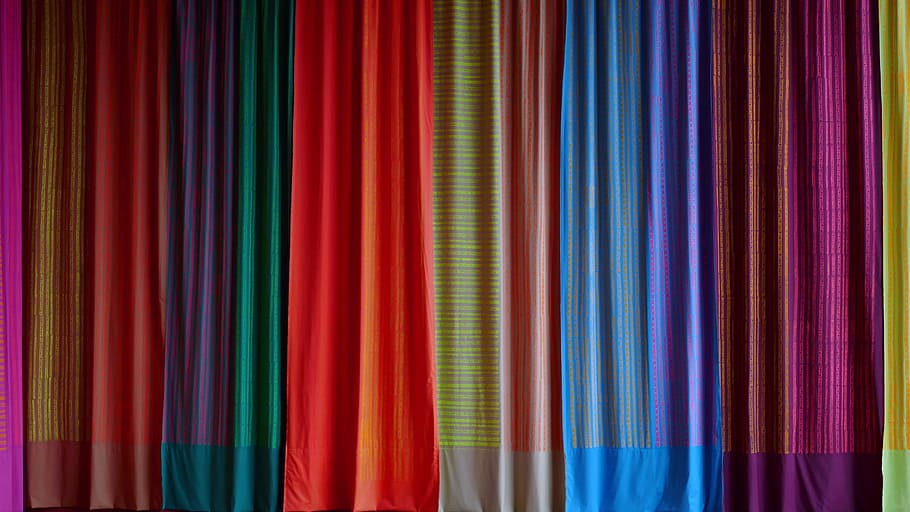 space, curtains, stage, theater, colorful, fabric, stripes, HD wallpaper