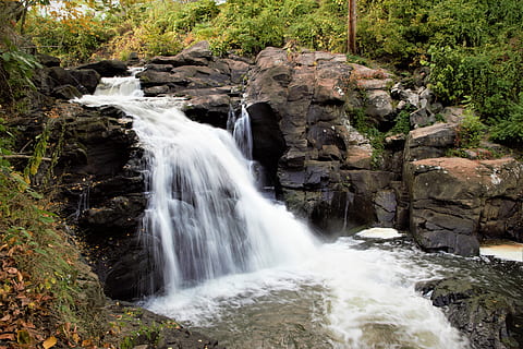 waterfalls with trees on side, river, stream, nature, outdoor HD wallpaper