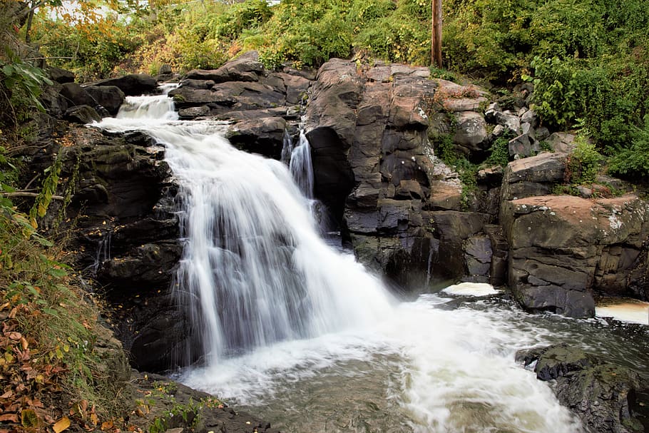 waterfalls with trees on side, river, stream, nature, outdoor HD wallpaper