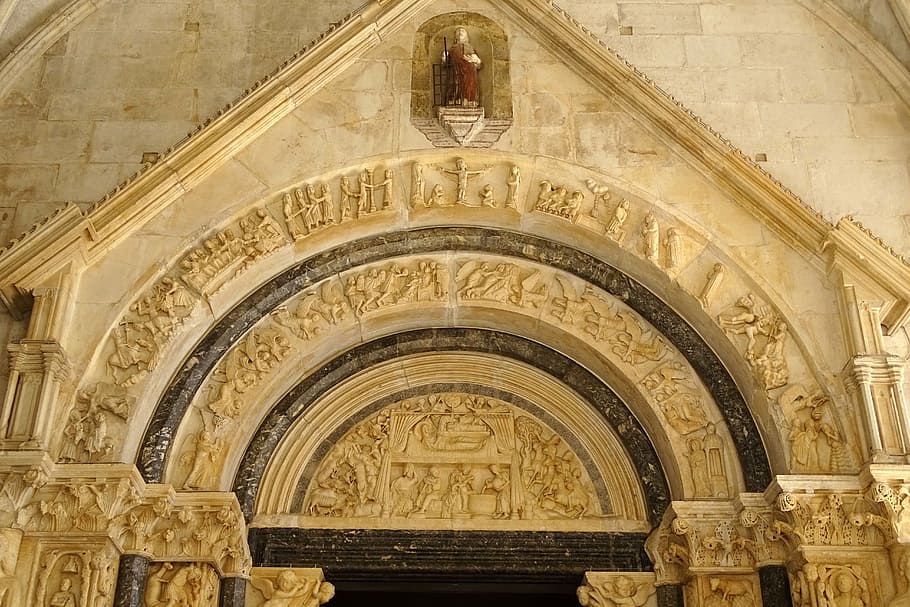archway, trogir, church, rhaeto romanic, religion, faith, building, HD wallpaper