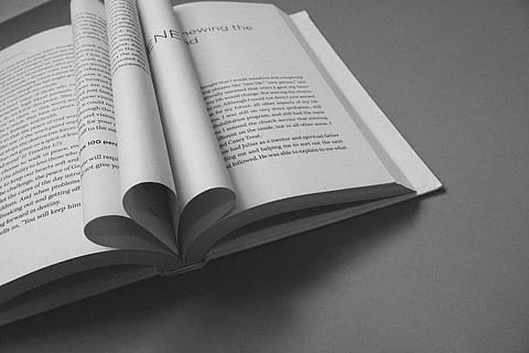 opened book with folded pages, open book, mind, renew, black and white HD wallpaper
