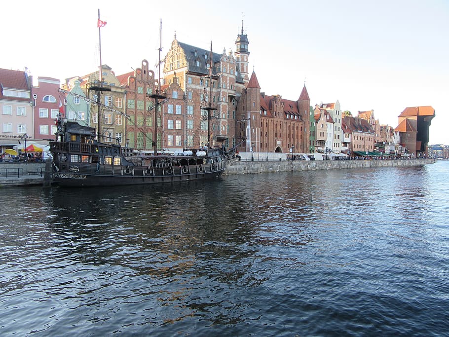 gdansk, channel, view, water, architecture, building exterior HD wallpaper