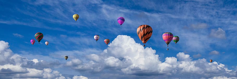 assorted-color hot air balloons, emotions, holidays, clouds HD wallpaper