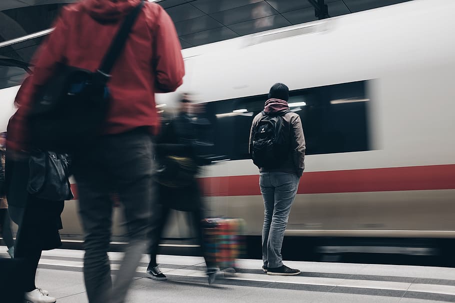 people standing beside train, people on train station, wait, commute HD wallpaper