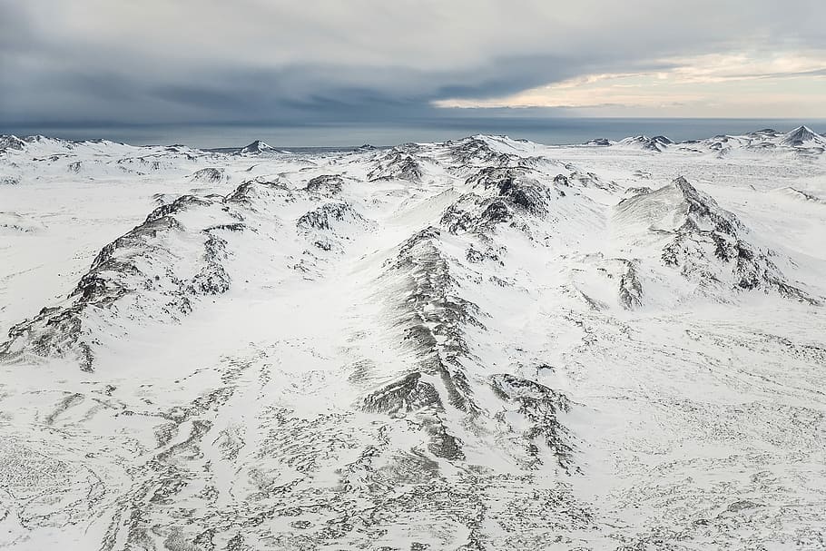 snow-covered mountains, landscape photo of snow-capped mountain under cloudy sky HD wallpaper
