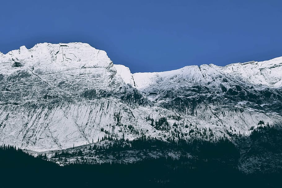 gray mountain under blue sky, snow, winter, white, cold, weather HD wallpaper