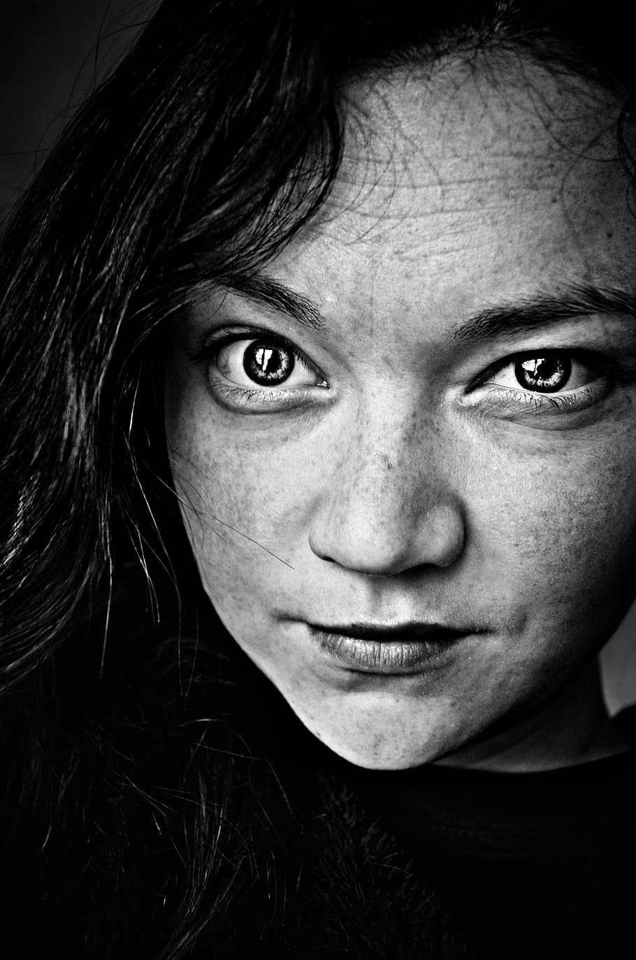 person's face grayscale portrait photo, self-portrait, eyes HD wallpaper
