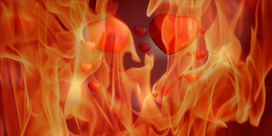 background, hot, heart in flames, beauty in nature, orange color HD wallpaper
