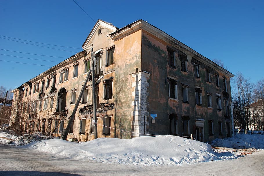 house, building, demolition, collapse, architecture, winter HD wallpaper