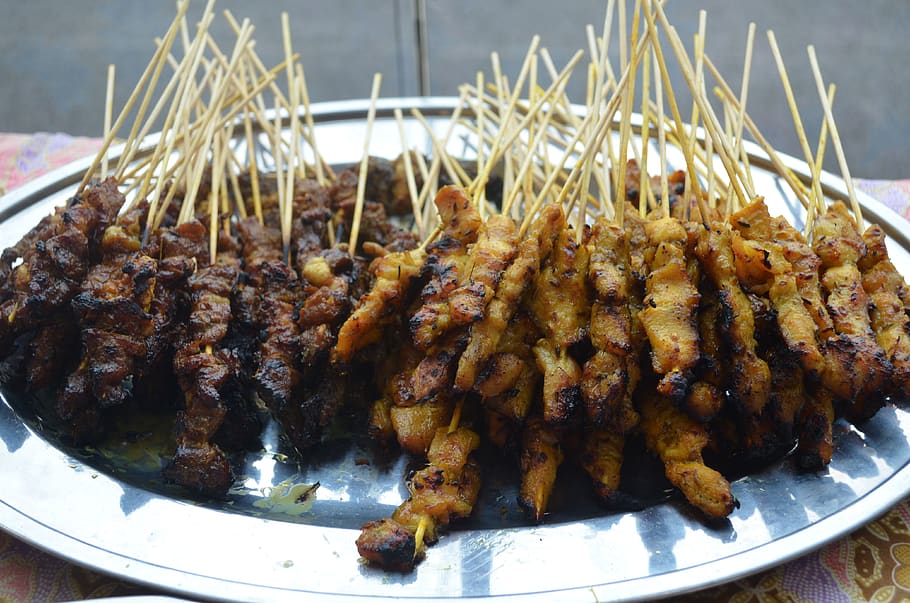 satay, malaysian food, grilled, meet, food and drink, ready-to-eat, HD wallpaper