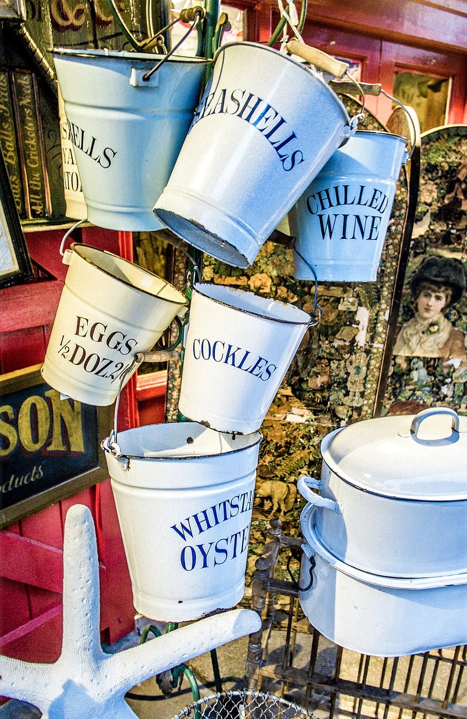 Tin, Bucket, White, Container, Metallic, can, equipment, vintage HD wallpaper
