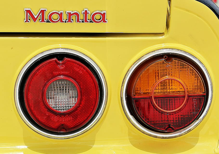vehicle taillights, manta, auto, oldtimer, yellow, classic, automotive, HD wallpaper