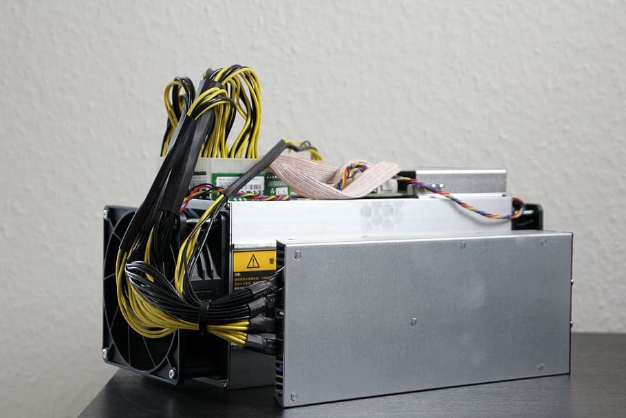 gray Bitcoin antminer on black surface, hardware, mines, crypto HD wallpaper