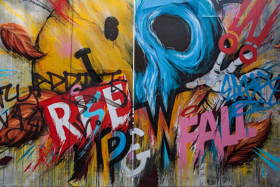 Street art captured in Shoreditch, urban, graffiti, mural, multi Colored