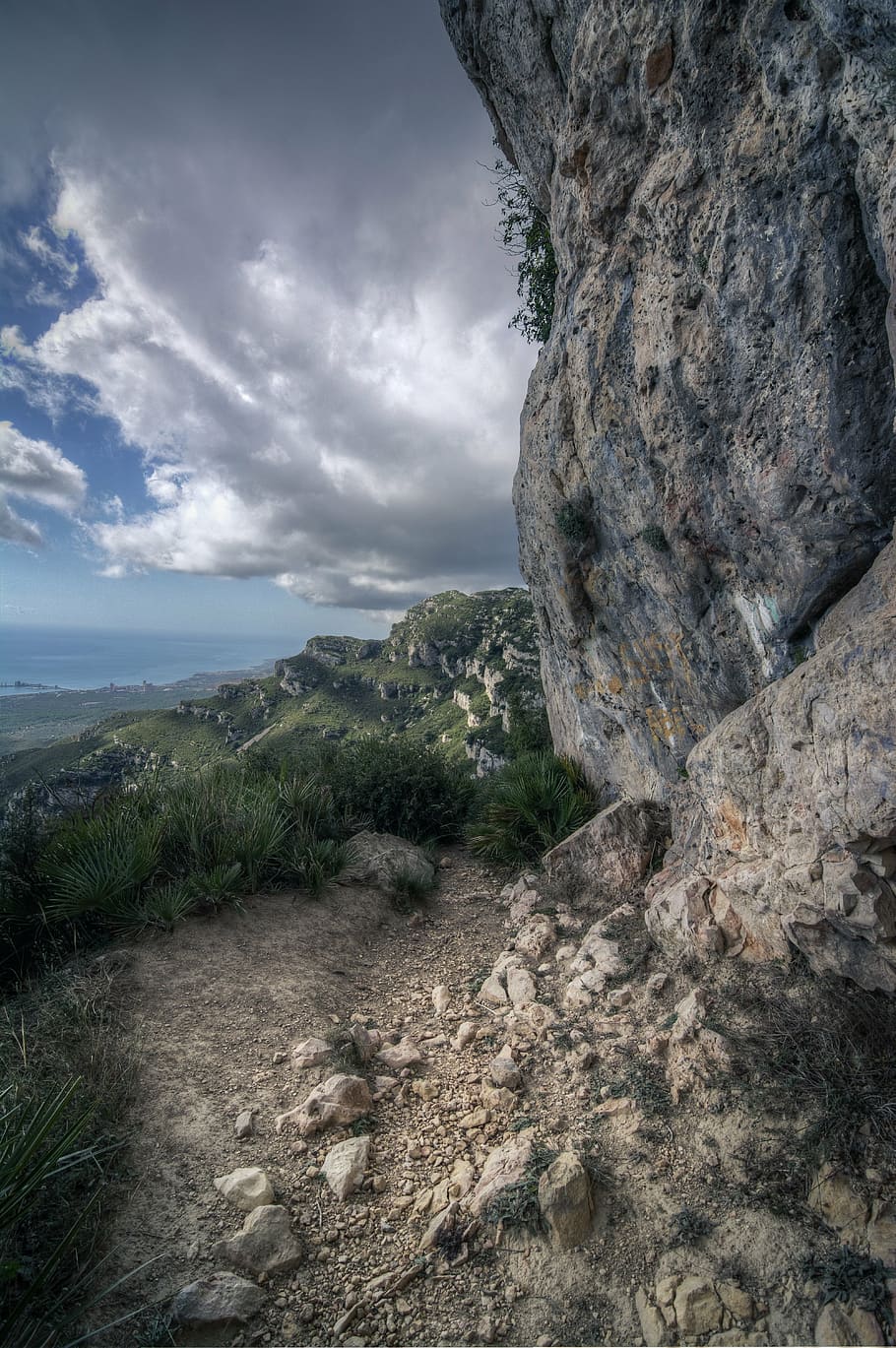 background, mountain, dramatic, pathway rocks, landscape background HD wallpaper