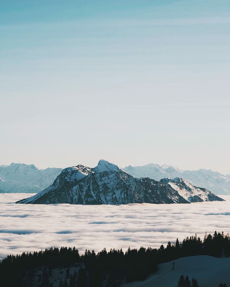 H I G H L A N D, snow covered mountain under clear sky, peak HD wallpaper